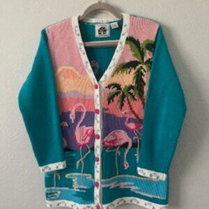 Flamingo Storybook Sweater  RARE Vintage
